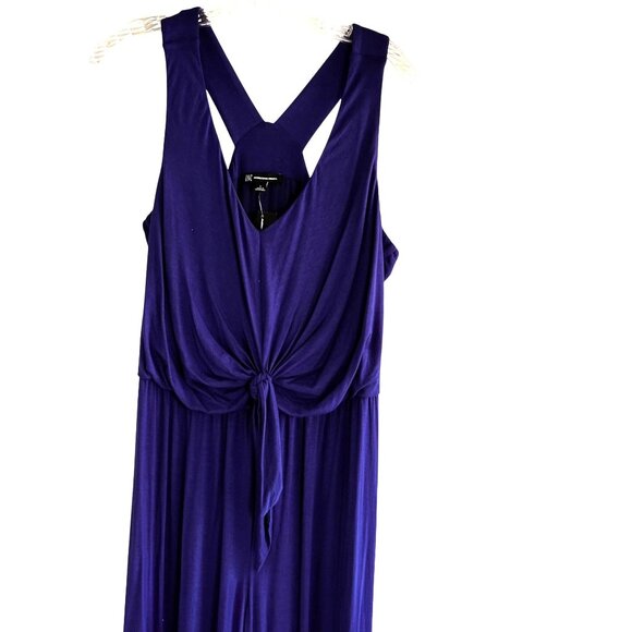 INC Large Sleeveless Jumpsuit Rayon Blend Royal Blue Cross-Straps & Knot Detail - Picture 2 of 14